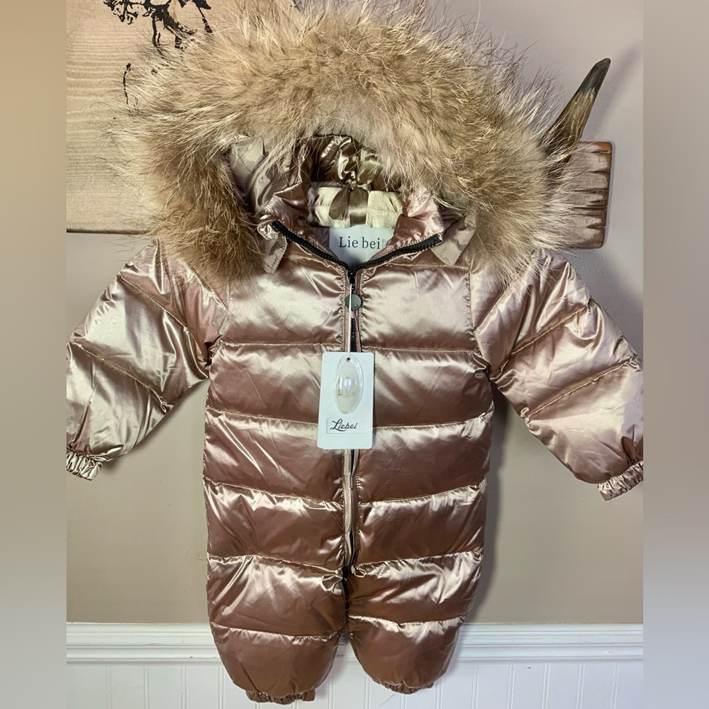 Toddler Down Puffer Snow Suit with Fur trim Hood - 6/12 months (Asian sizing)